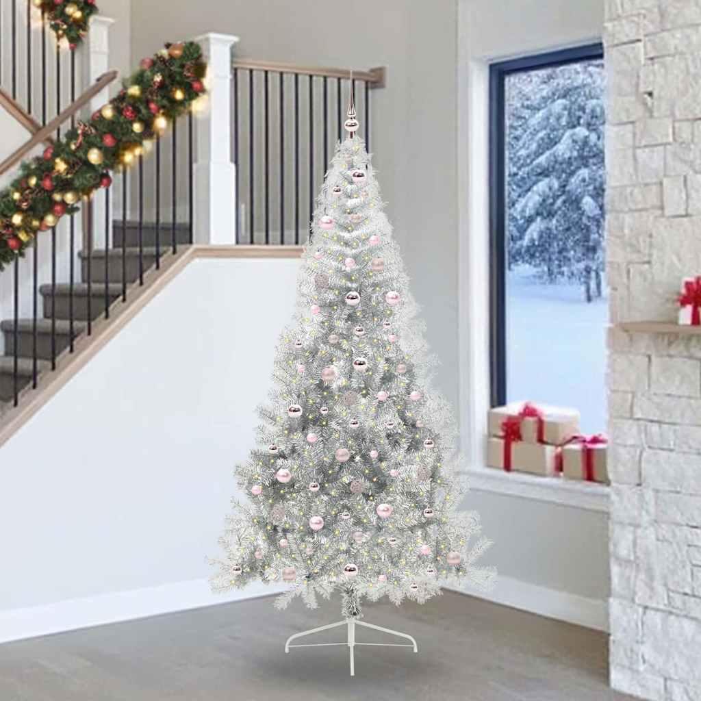 Kunstig Forbelyst Juletræ med 300 LED'er Sølv 240 cm PET billede