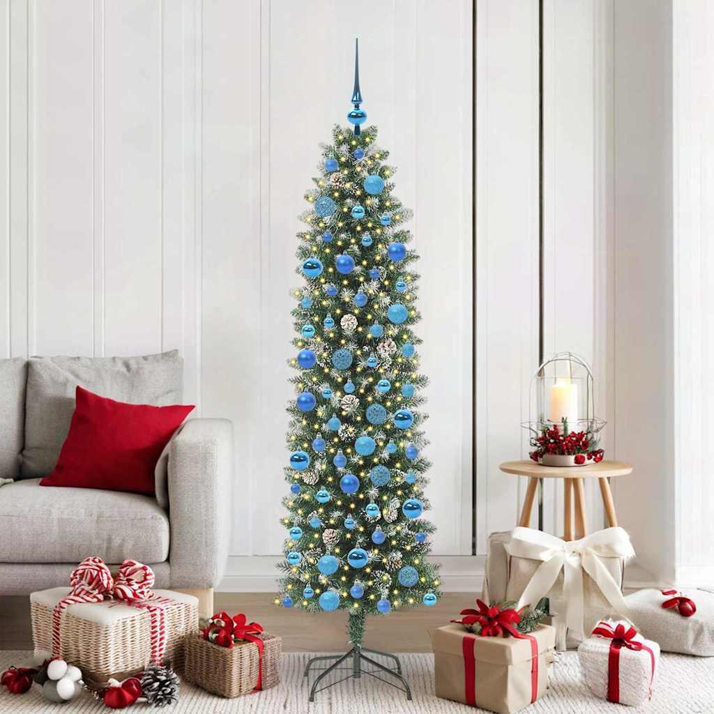 Kunstigt slankt juletræ med 300 LED'er Grøn og hvid 180 cm billede