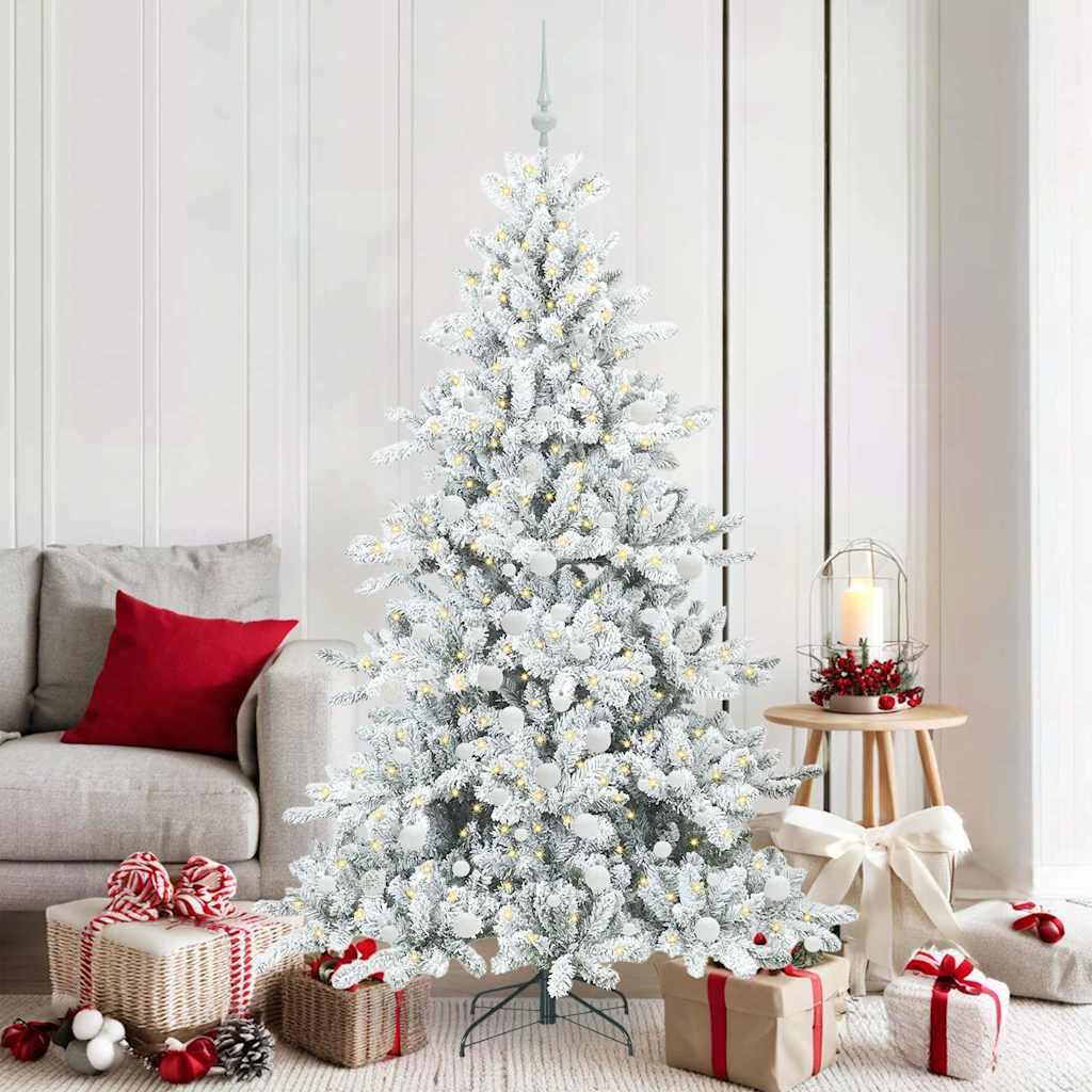 Kunstigt hængslet juletræ med LED-lys - hvid 180 cm, PVC/stål billede