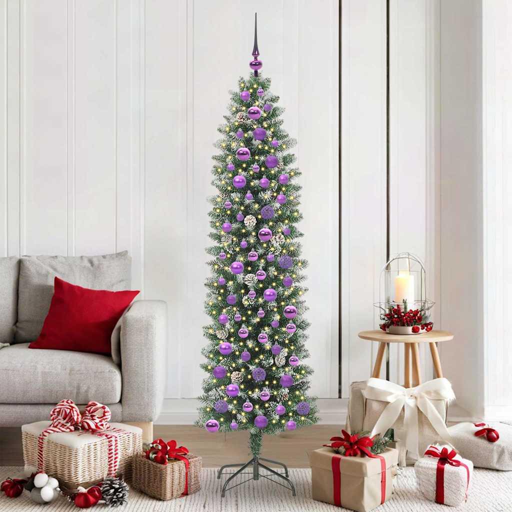Kunstigt slankt juletræ med 300 LED'er Grøn og hvid 180 cm billede
