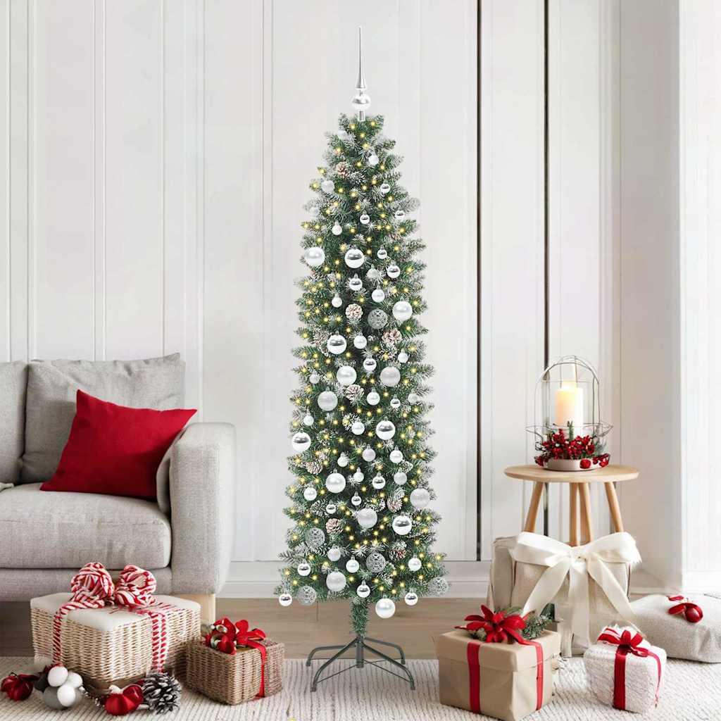 Kunstigt slankt juletræ med 300 LED'er Grøn og hvid 180 cm billede