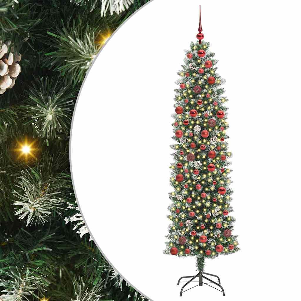 Kunstigt slankt juletræ med 300 LED'er Grøn og hvid 180 cm billede