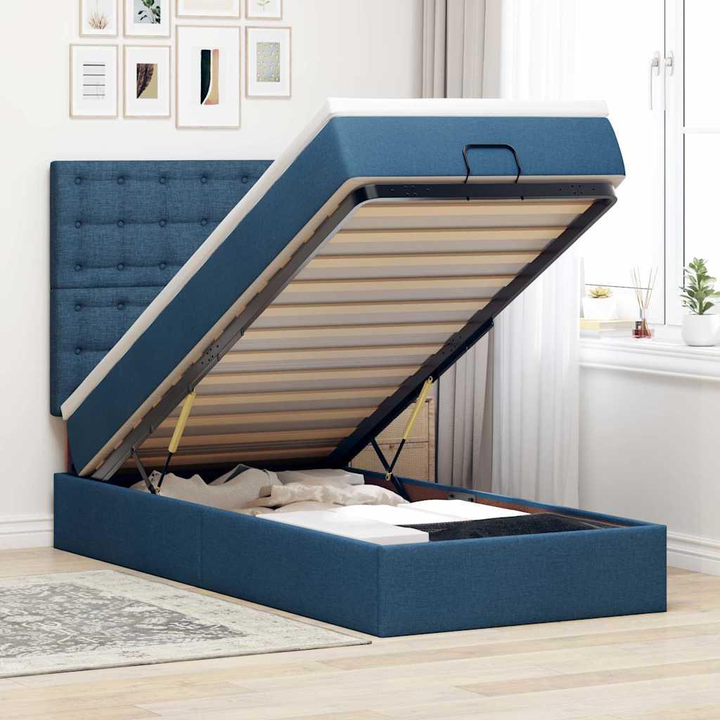 Osmannisk sengeramme med madras 90x190 cm stof blå billede