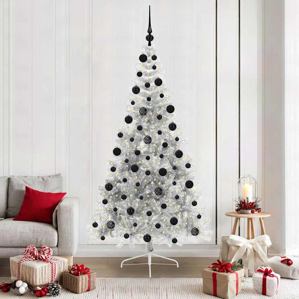 Kunstig Forbelyst Juletræ med 300 LED'er Sølv 210 cm PET billede