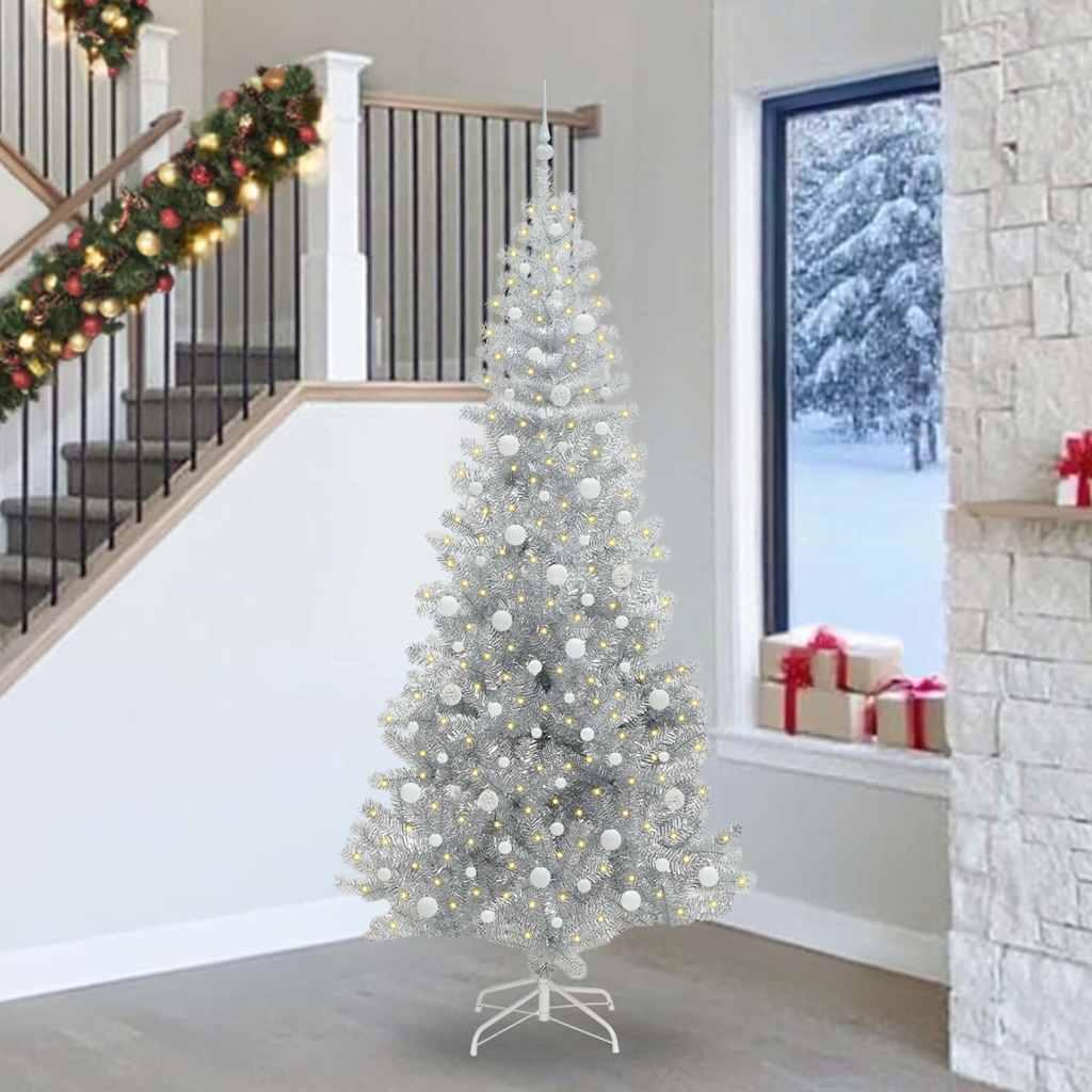 Juletræ med 300 LED'er med stativ Sølv 240 cm PET billede