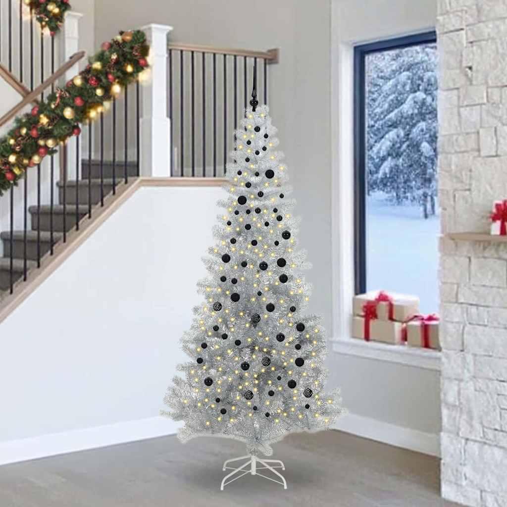Juletræ med 300 LED'er med stativ Sølv 240 cm PET billede