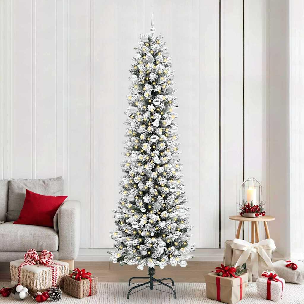 Kunstigt juletræ Grøn og hvid 240 cm PVC og metal og plast billede