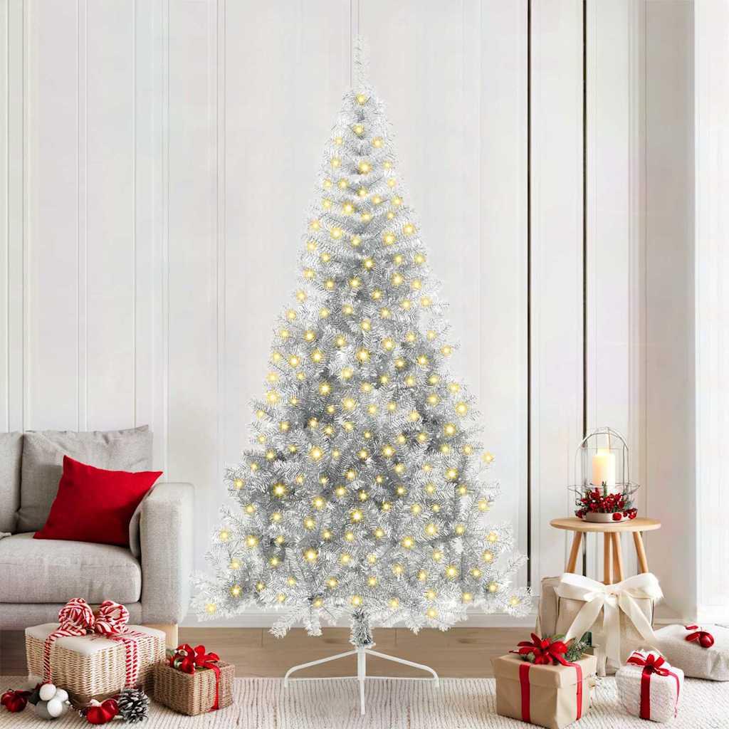 Kunstig Forbelyst Juletræ med 300 LED'er Sølv 210 cm PET billede