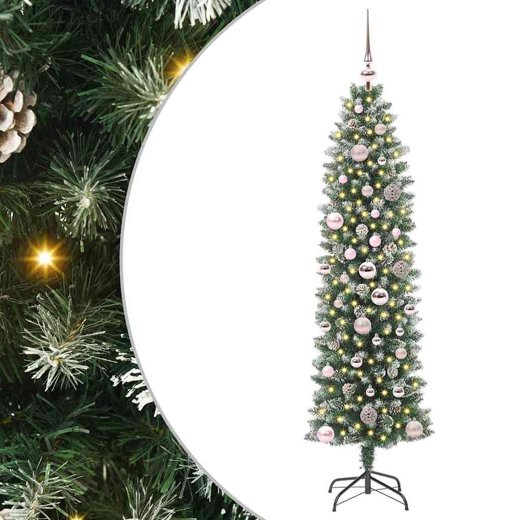 Kunstigt slankt juletræ med 150 LED'er Grøn og hvid 150 cm billede