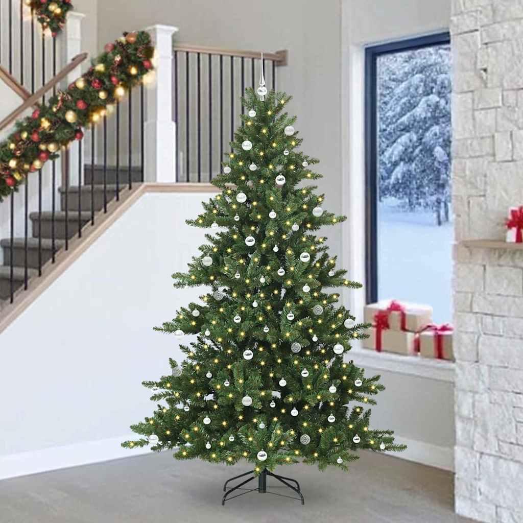 vidaXL Kunstigt Hinged Juletræ med 300 LED'er Grøn 240 cm PVC og Stål