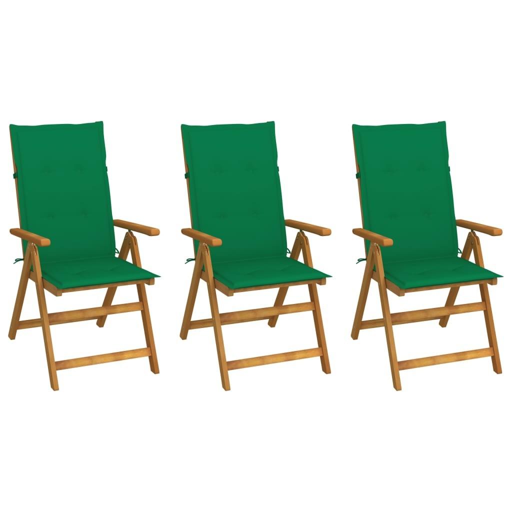 Foldbare havestole 3 stk. med hynder massivt akacietræ