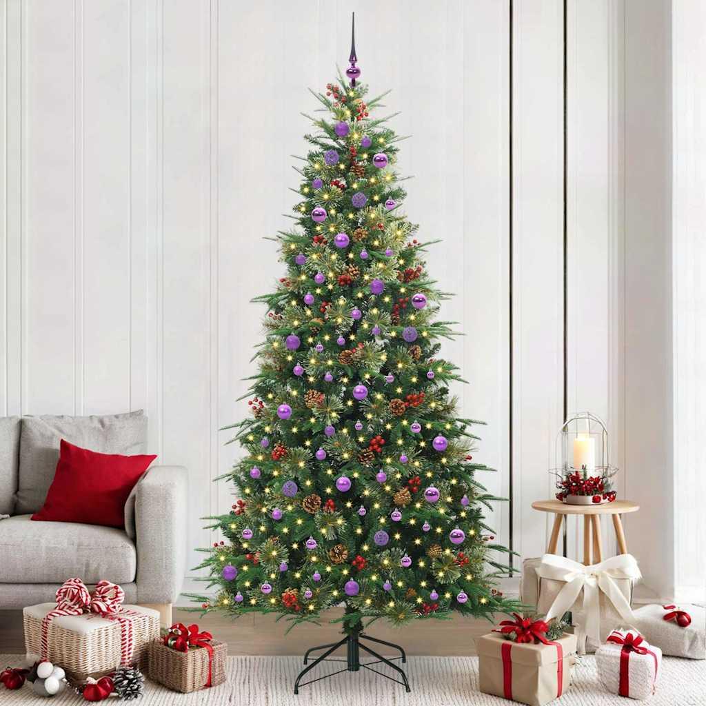 Kunstigt Hinged Juletræ med 300 LED'er Grøn 240 cm PE og PVC billede