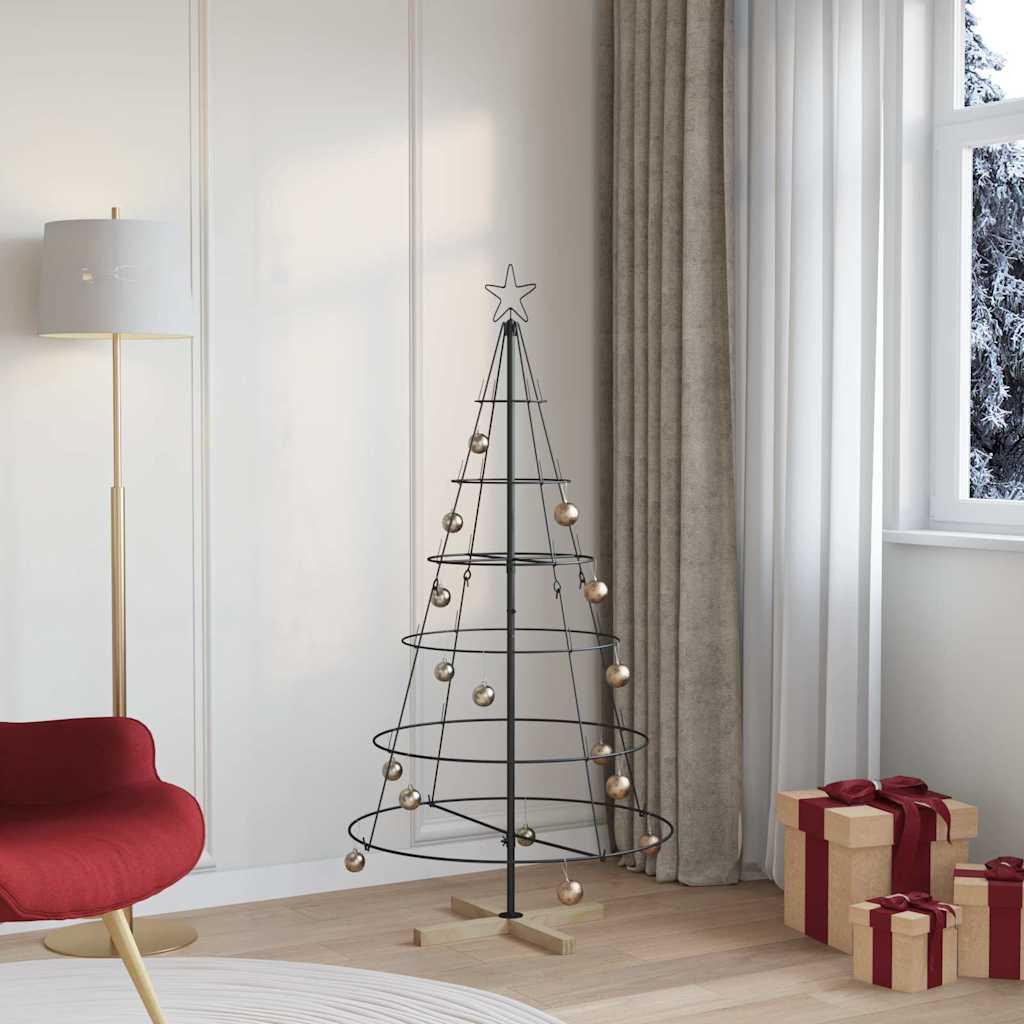 Juletræ med Kegle med stativ Sort 150 cm Stål billede