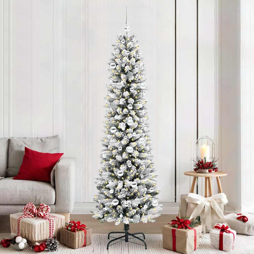 Kunstigt juletræ Grøn og hvid 210 cm PVC og metal og plast