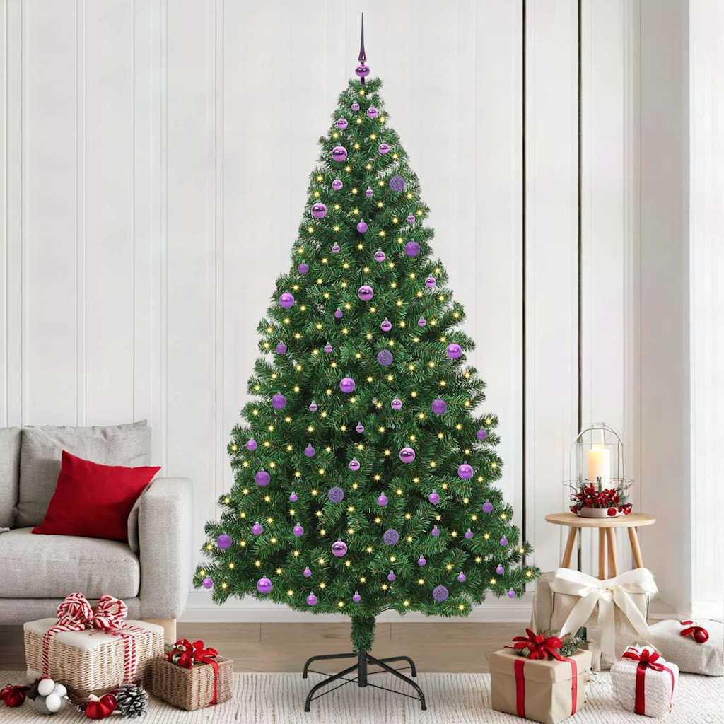 Kunstigt juletræ med LED-lys og stativ - grøn, 240 cm (PVC/stål/plast) billede