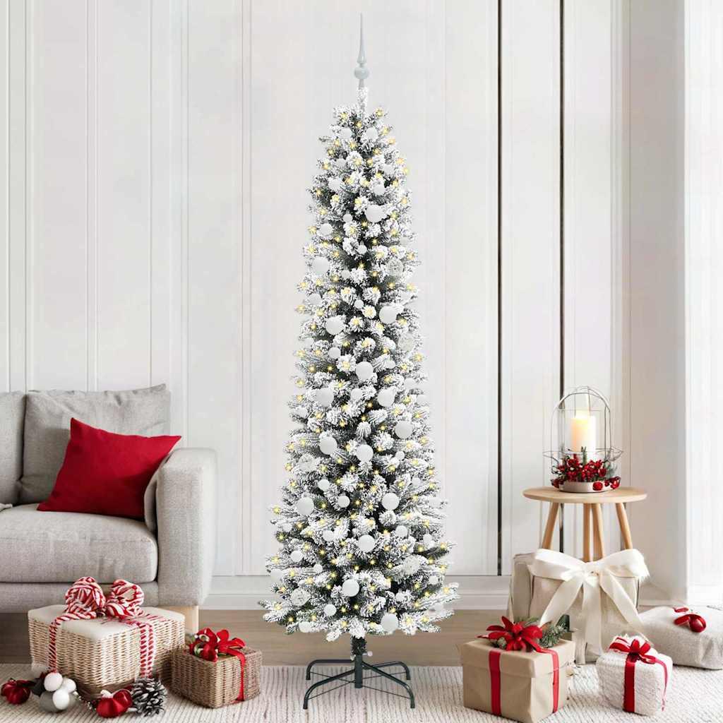 Kunstigt juletræ Grøn og hvid 210 cm PVC og metal og plast billede