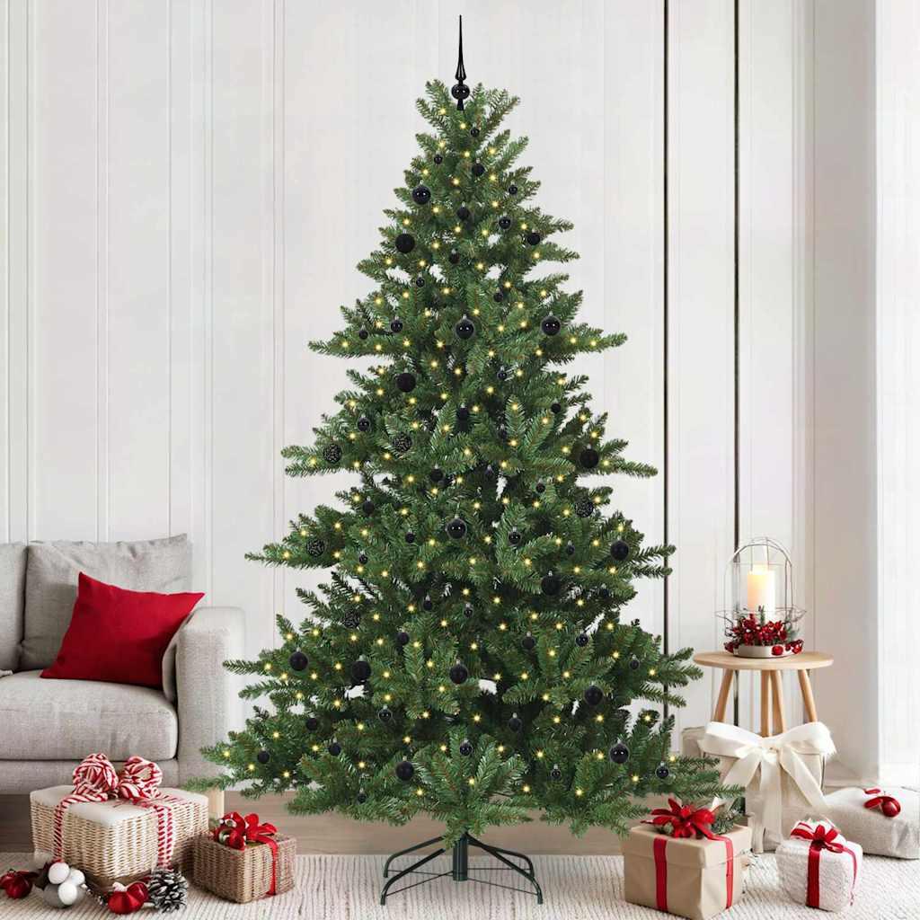 Kunstigt hinged juletræ med 300 LED - grøn, 240 cm (PVC og stål) billede