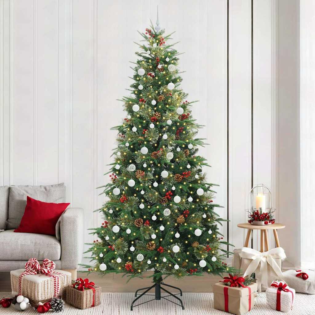 Kunstigt Hinged Juletræ med 300 LED'er Grøn 240 cm PE og PVC billede