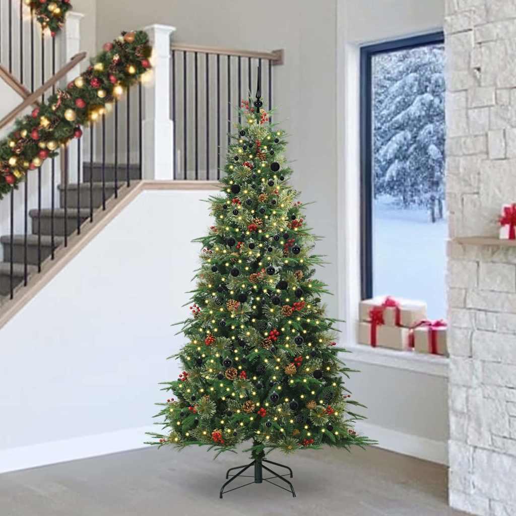 Kunstigt Hinged Juletræ med 300 LED'er Grøn 240 cm PE og PVC billede