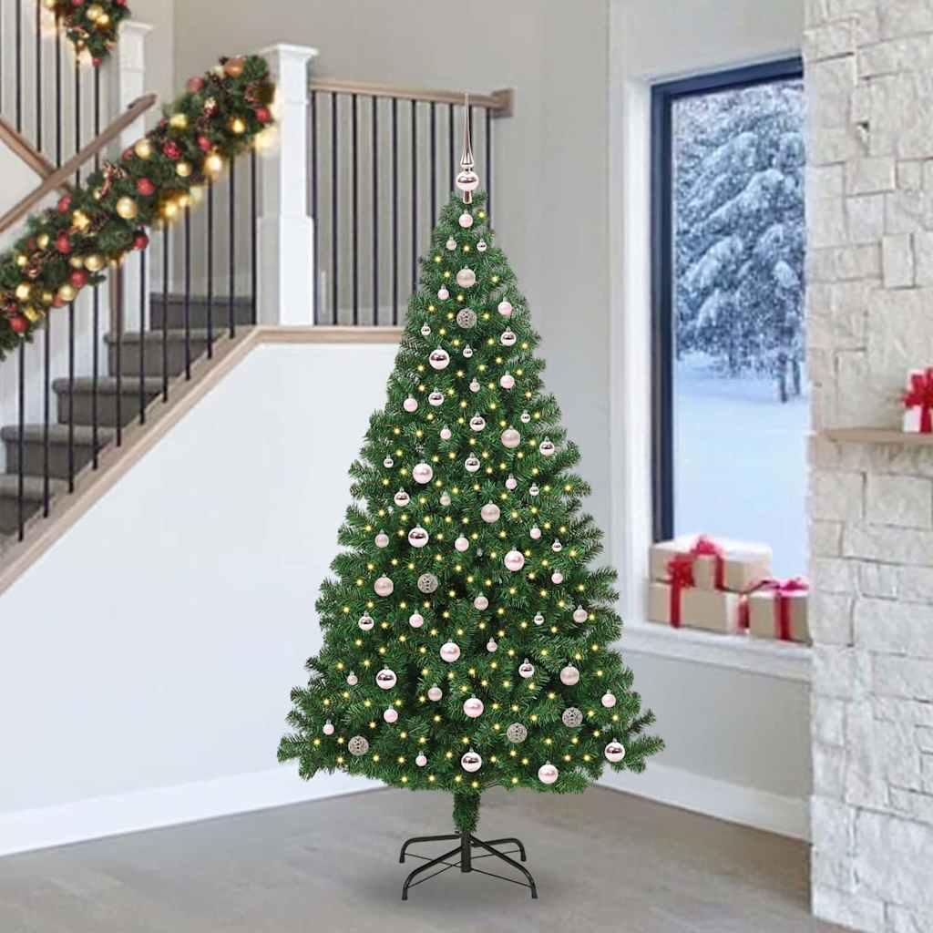 Kunstigt juletræ med LED-lys på stativ - grøn 240 cm (PVC, stål, plastik) billede
