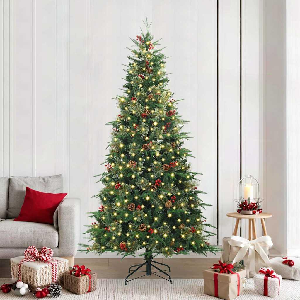 Kunstigt Hinged Juletræ med 300 LED'er Grøn 240 cm PE og PVC billede