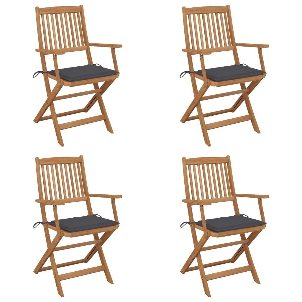 Foldbare havestole 4 stk. med hynder massivt akacietræ
