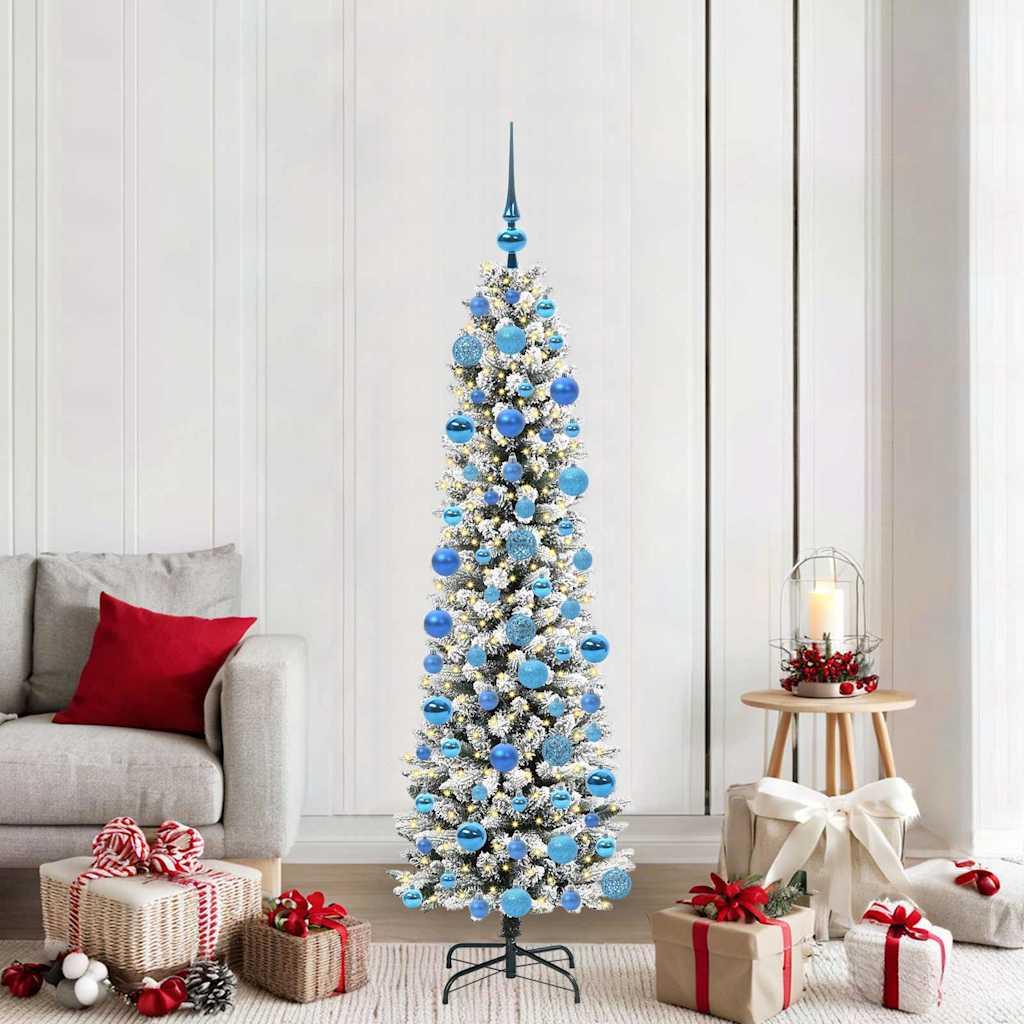 Kunstigt juletræ Grøn og hvid 180 cm PVC og metal og plast billede