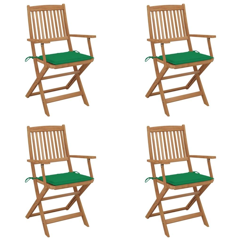 Foldbare havestole 4 stk. med hynder massivt akacietræ