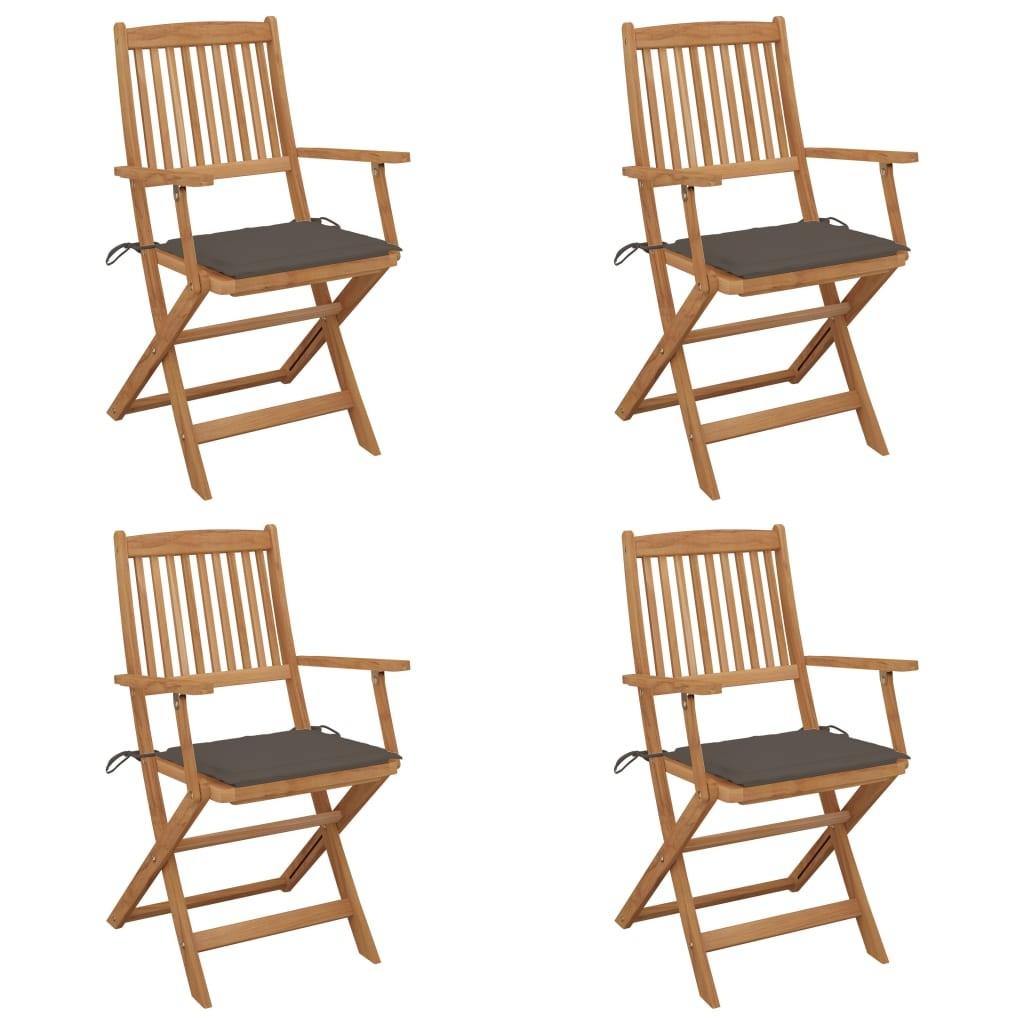 Foldbare havestole 4 stk. med hynder massivt akacietræ