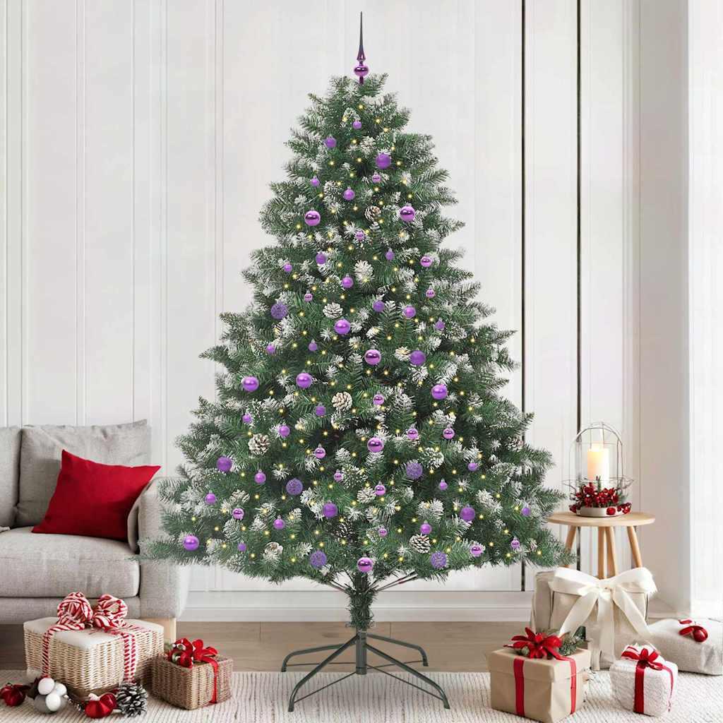 Kunstigt juletræ 240 cm med LED-lys og stativ - grøn, PVC/stål billede