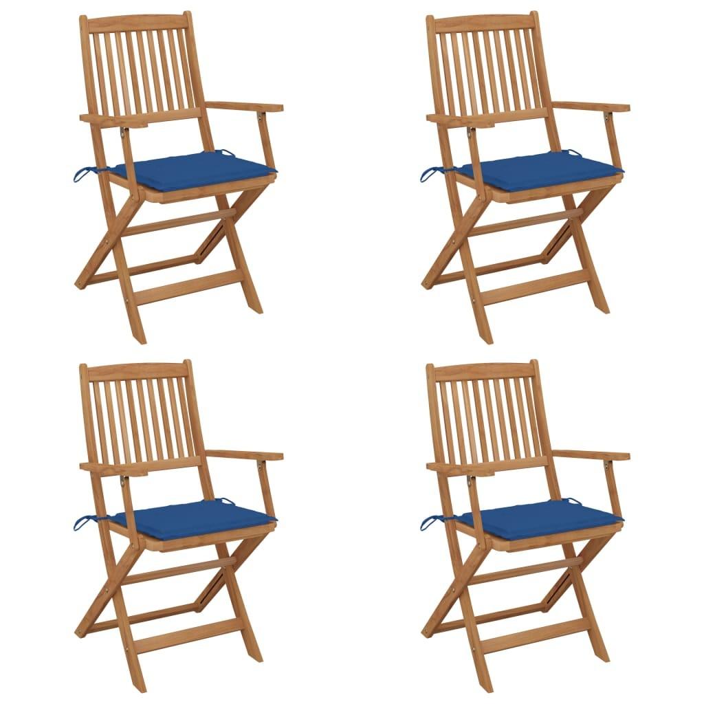 Foldbare havestole 4 stk. med hynder massivt akacietræ