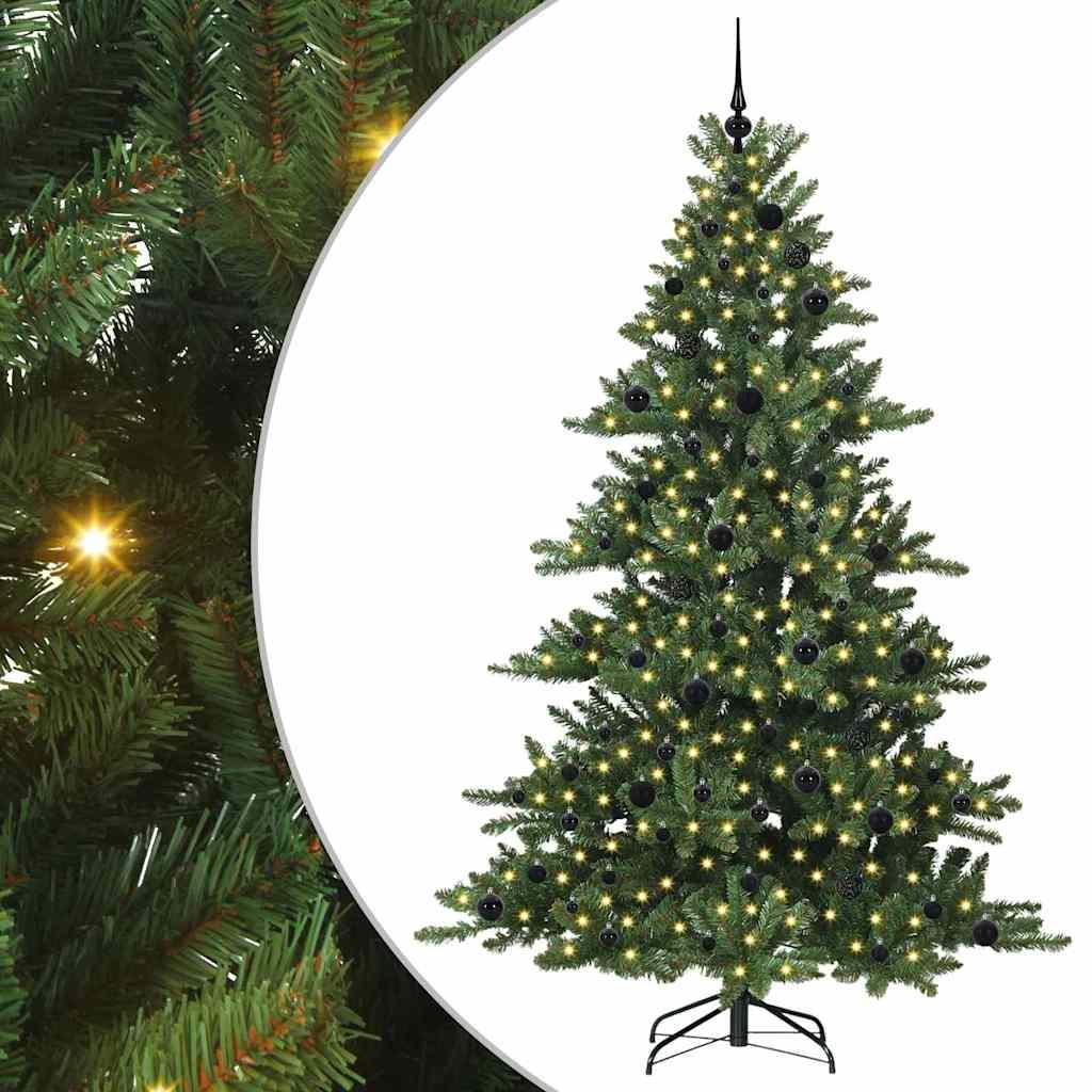 Kunstigt hinged juletræ med 300 LED - grøn 210 cm (PVC og stål) billede