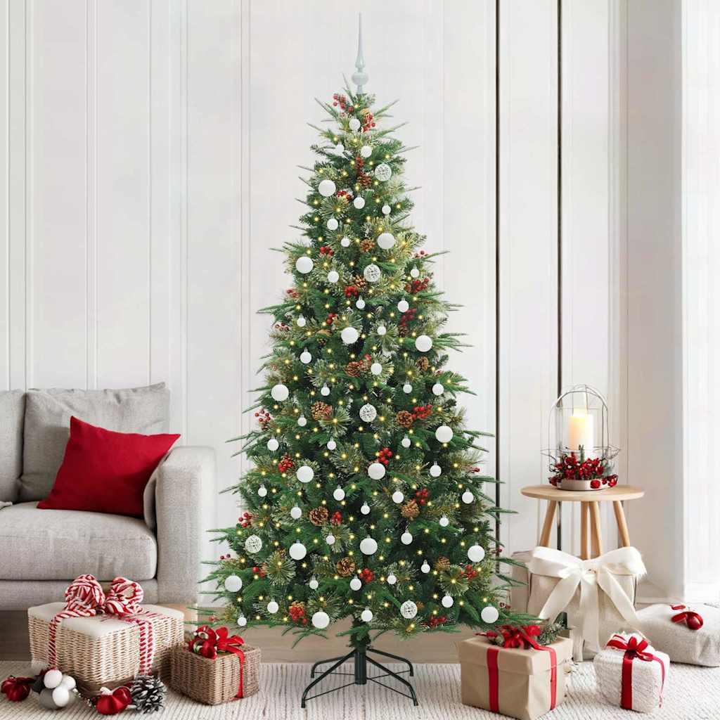 Kunstigt Hinged Juletræ med 300 LED'er Grøn 210 cm PE og PVC billede