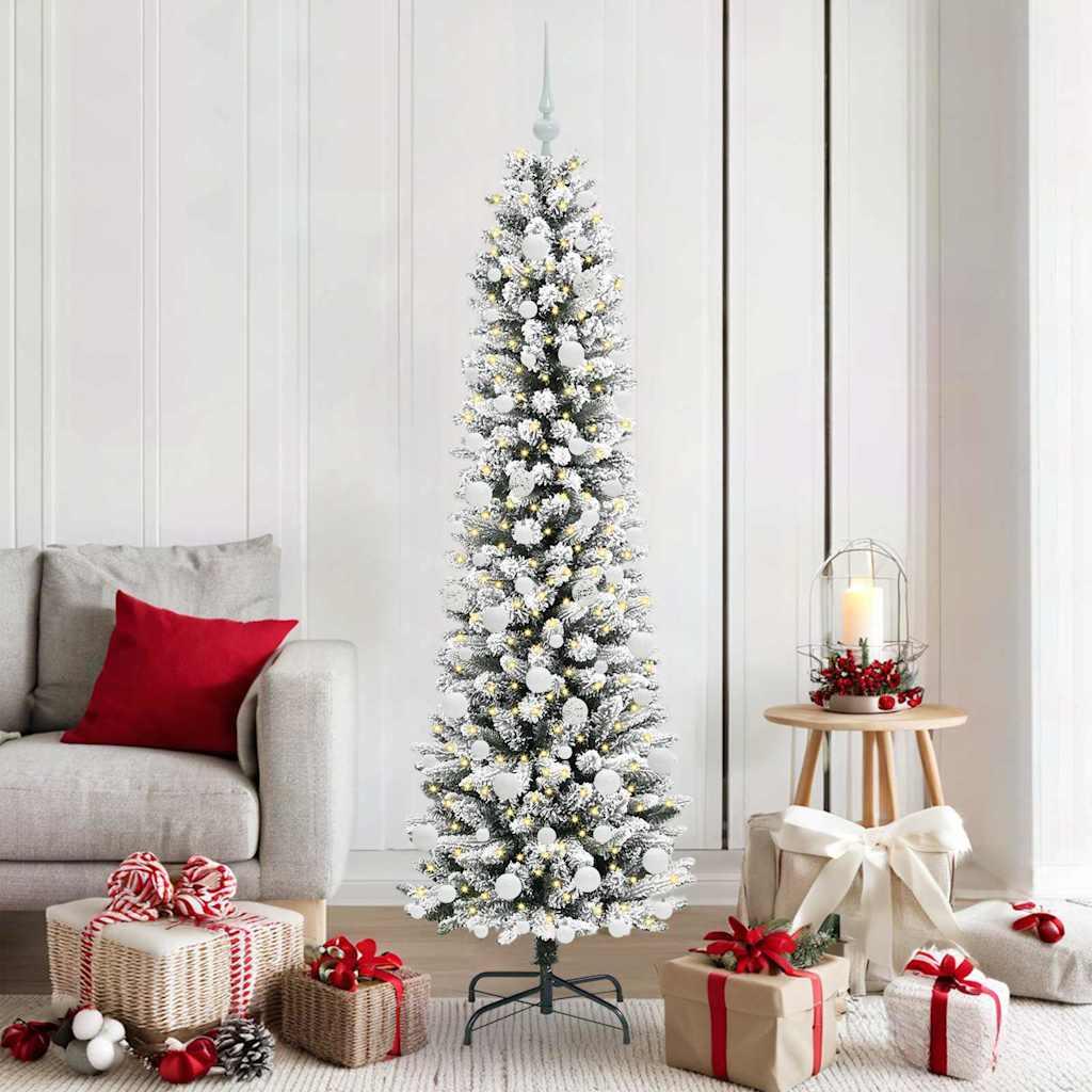 Kunstigt juletræ Grøn og hvid 180 cm PVC og metal og plast billede