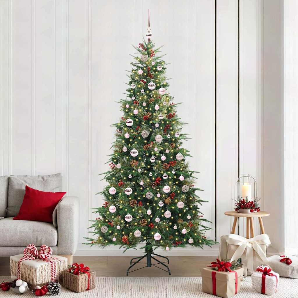 Kunstigt Hinged Juletræ med 300 LED'er Grøn 210 cm PE og PVC billede