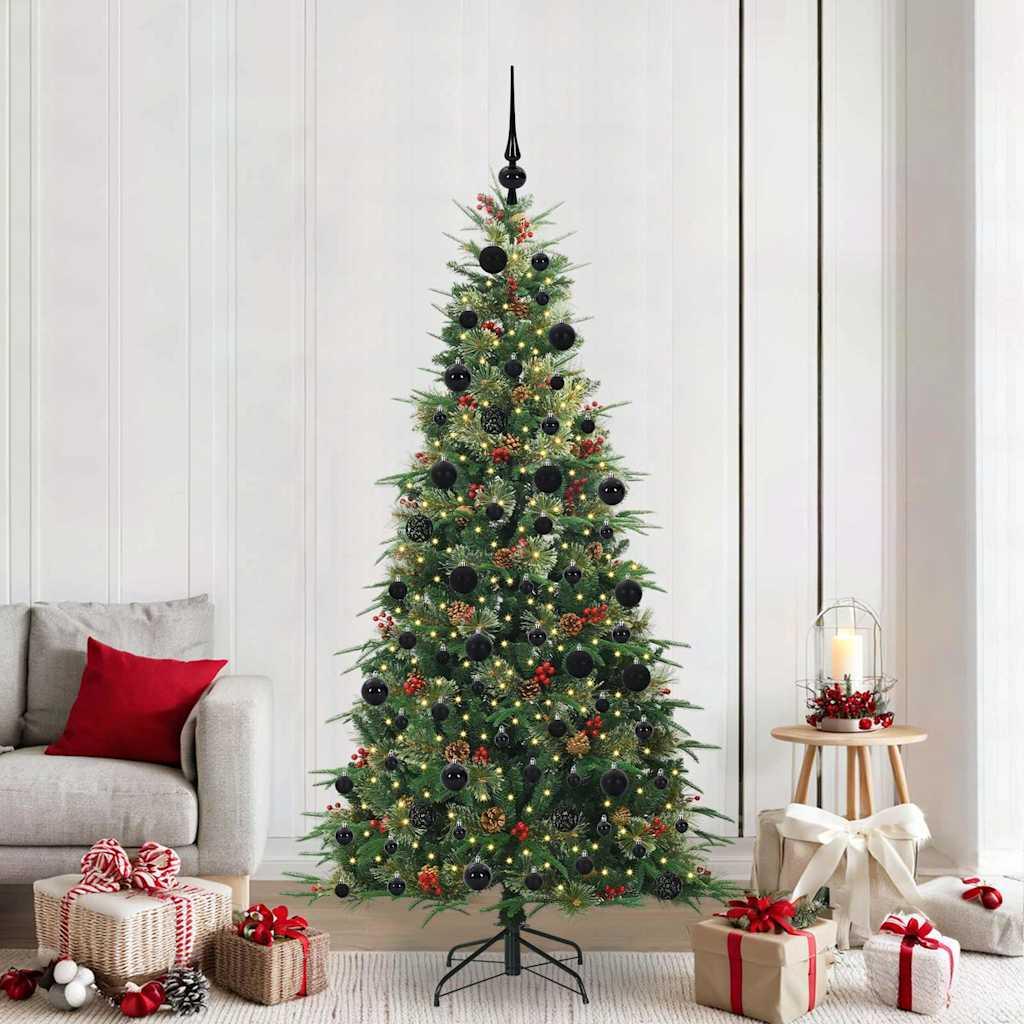 Kunstigt Hinged Juletræ med 300 LED'er Grøn 210 cm PE og PVC billede