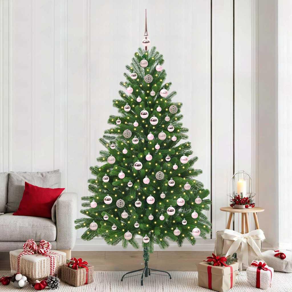 Kunstigt juletræ med 300 LED'er og stativ - grøn, 210 cm