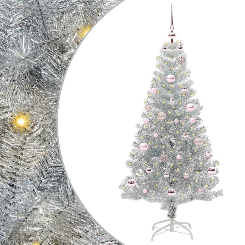 Juletræ med 150 LED'er med stativ Sølv 150 cm PET