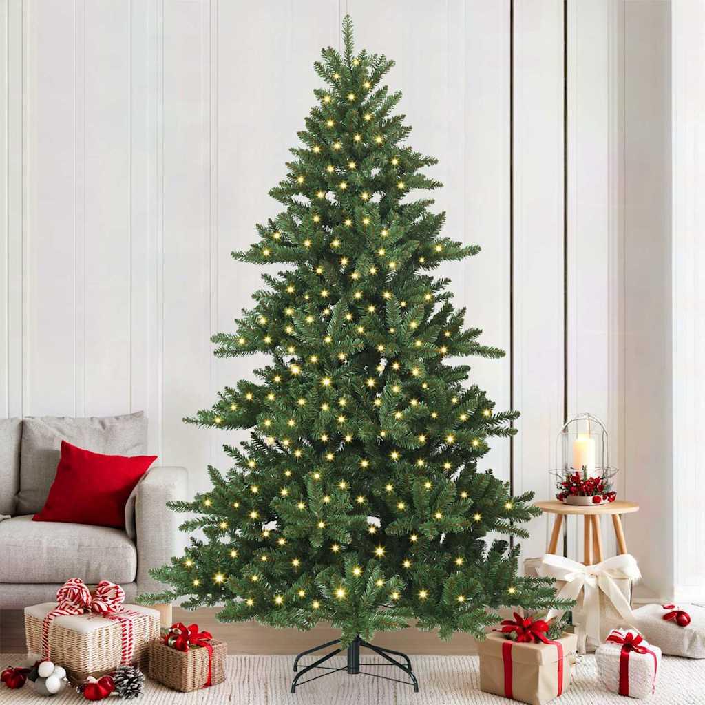 Kunstigt hængslet juletræ med 300 LED - grøn 210 cm i PVC og stål billede