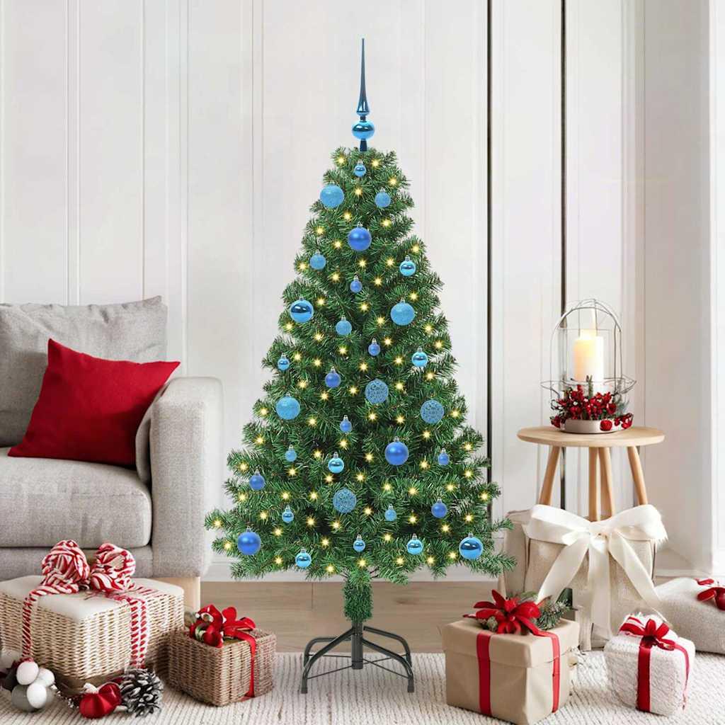 Kunstigt Juletræ Med dekorative strenglamper Grøn 150 cm PVC billede