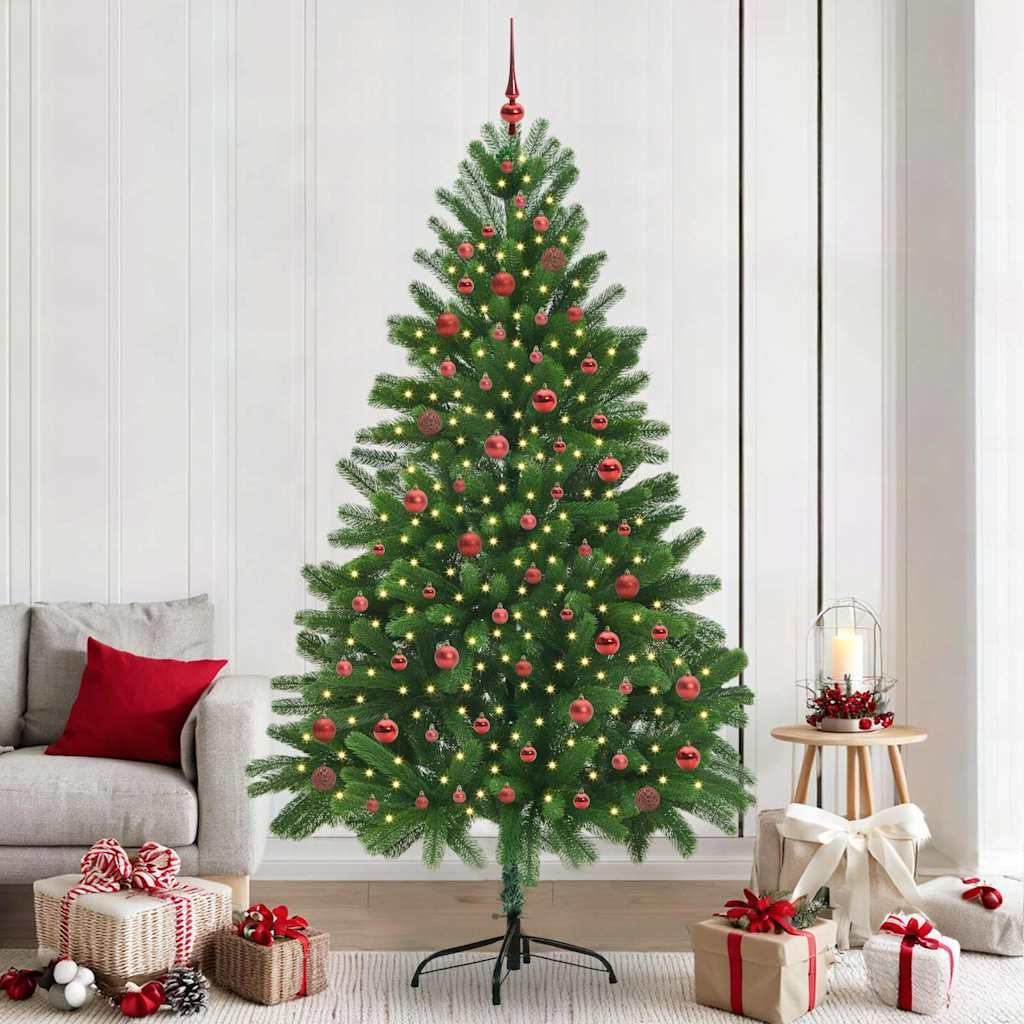 Kunstigt juletræ i PE med 300 LED og stativ - grøn, 210 cm