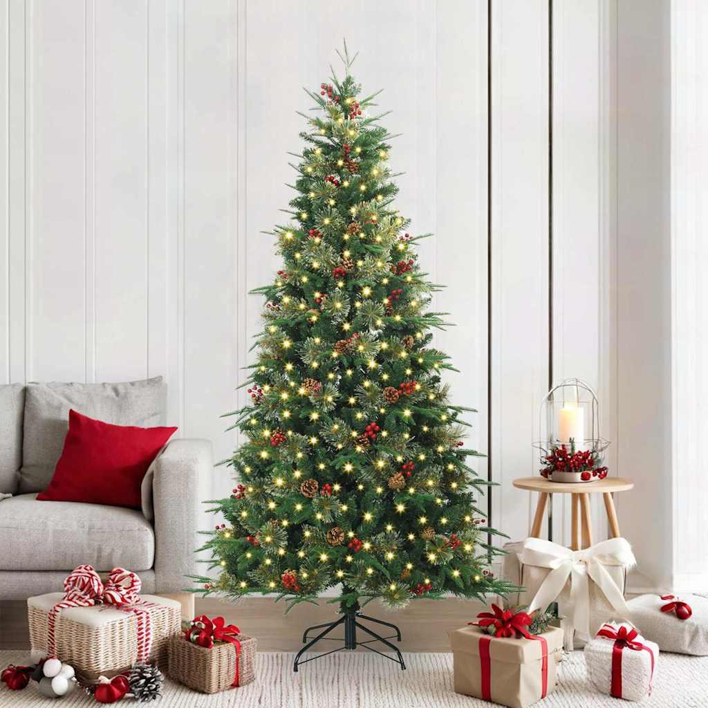Kunstigt Hinged Juletræ med 300 LED'er Grøn 210 cm PE og PVC billede