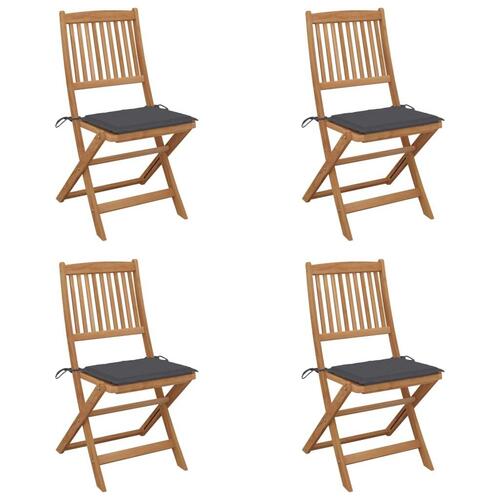 Foldbare havestole 4 stk. med hynder massivt akacietræ