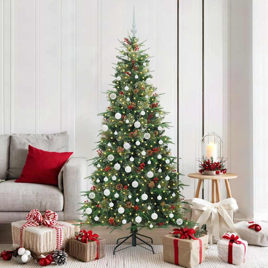 Kunstigt Hinged Juletræ med 300 LED'er Grøn 180 cm PE og PVC billede