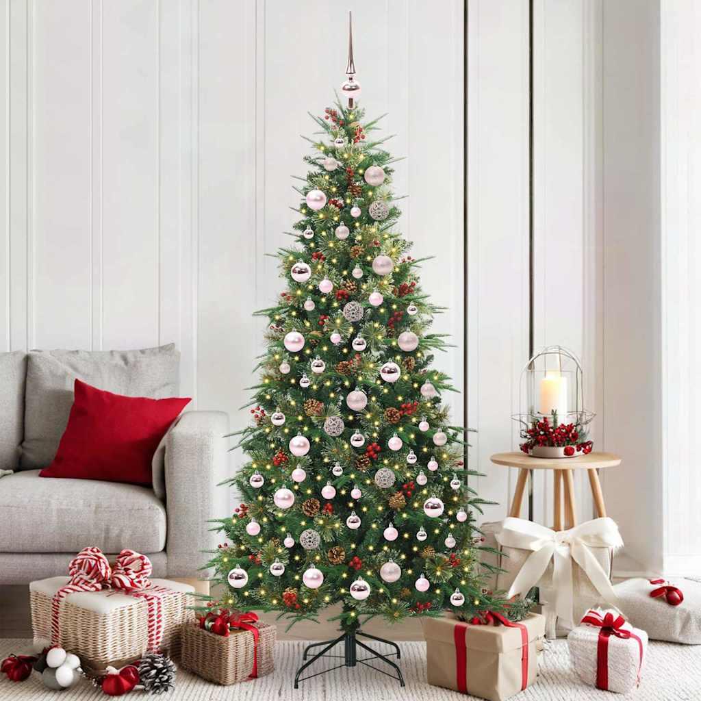 Kunstigt Hinged Juletræ med 300 LED'er Grøn 180 cm PE og PVC billede