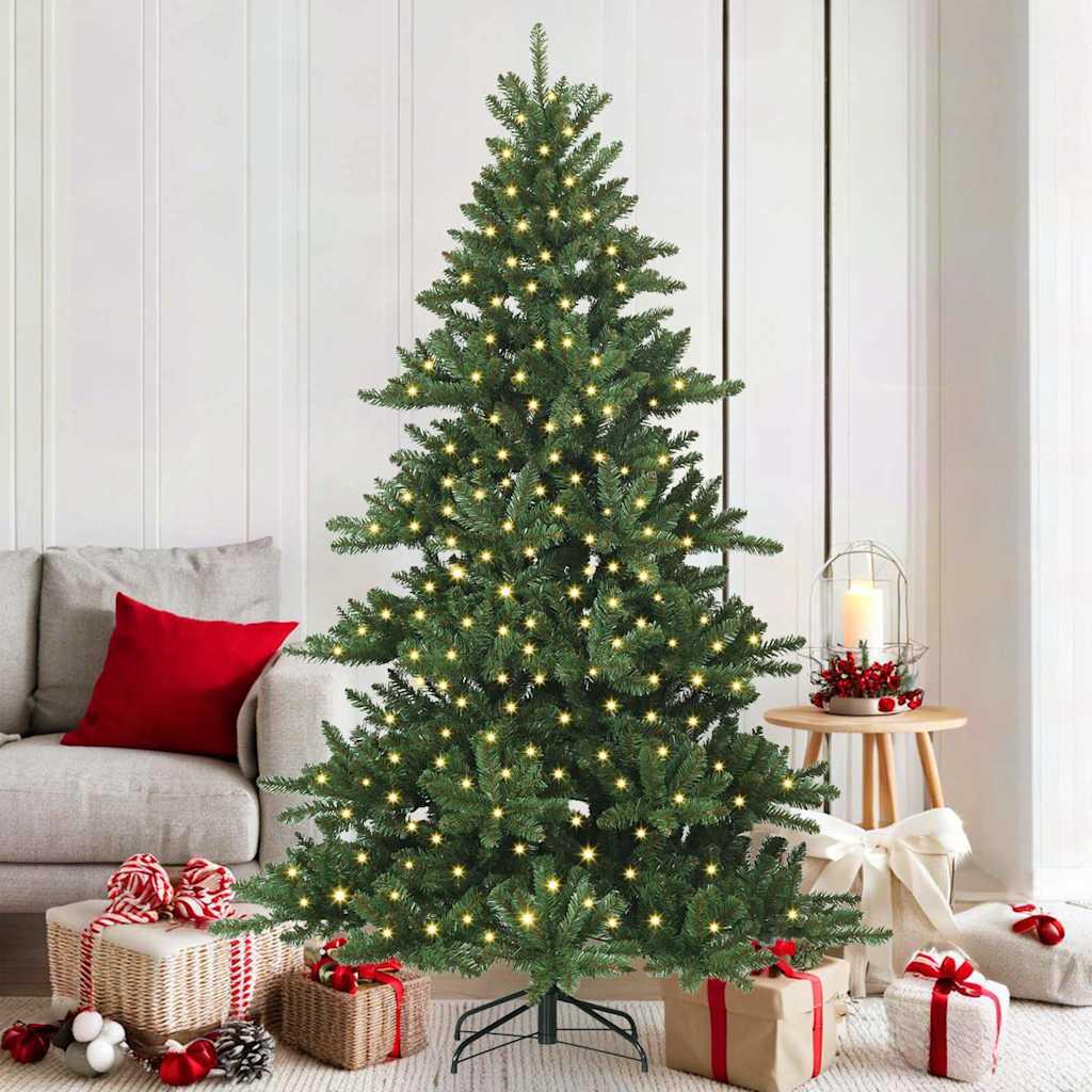 Kunstigt hængslet juletræ med 300 LED - grøn 180 cm (PVC/stål) billede