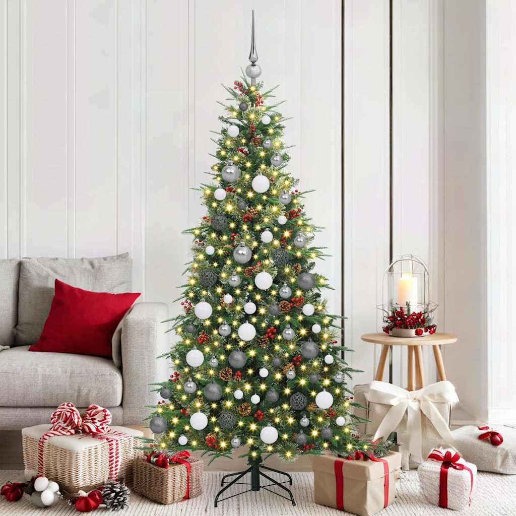 Kunstigt Hinged Juletræ med 300 LED'er Grøn 180 cm PE og PVC billede