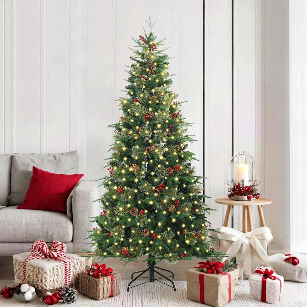 Kunstigt Hinged Juletræ med 300 LED'er Grøn 180 cm PE og PVC billede