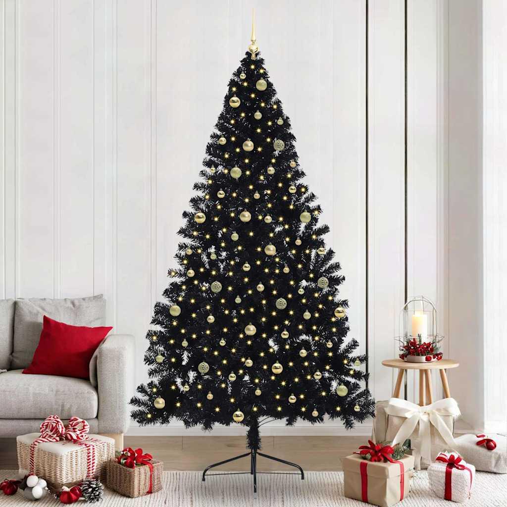 Kunstig Forbelyst Juletræ med 300 LED'er Sort 240 cm PVC