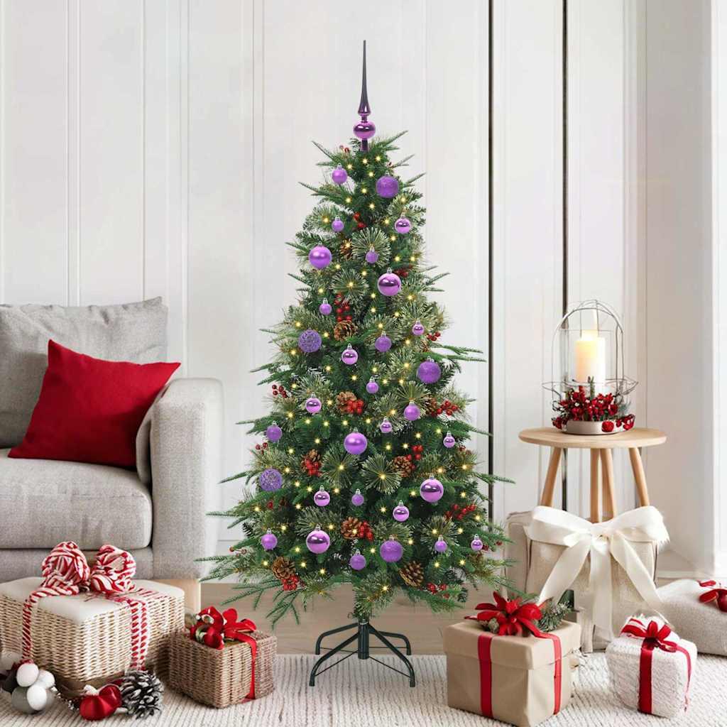 Kunstigt hinged juletræ 150 cm - grøn med 150 LED, PE og PVC billede